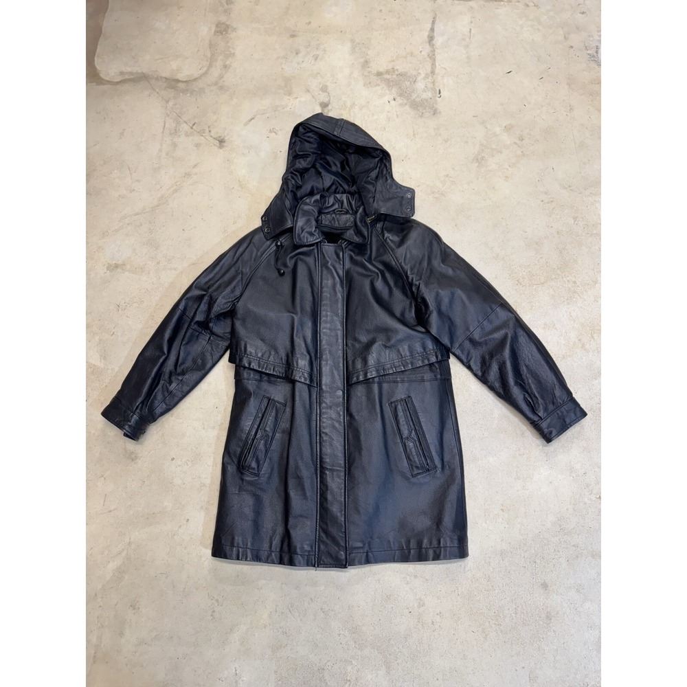 Vintage Phase 2 Jacket Women Small Black Leather Designer Bomber Lined Hooded